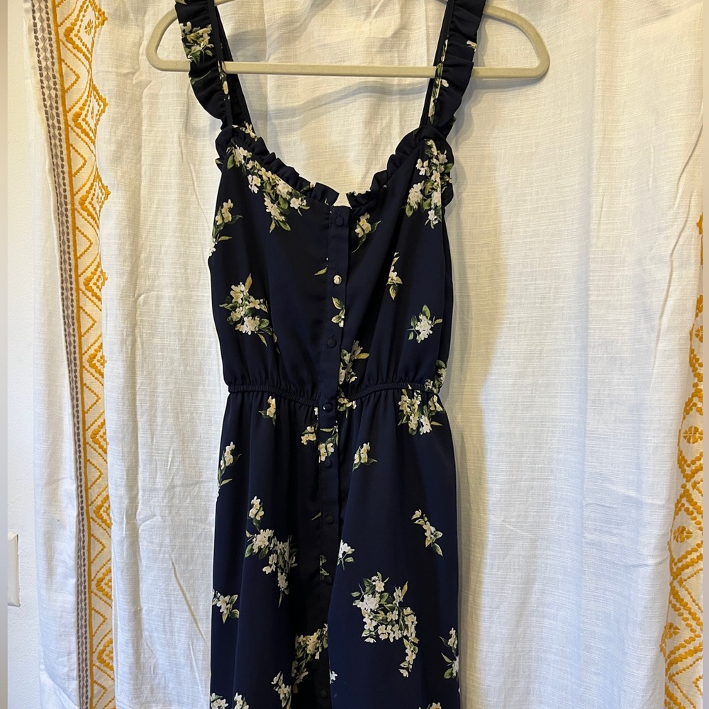 Spring Navy floral sundress with ruffle sleeves - Picture 2 of 9